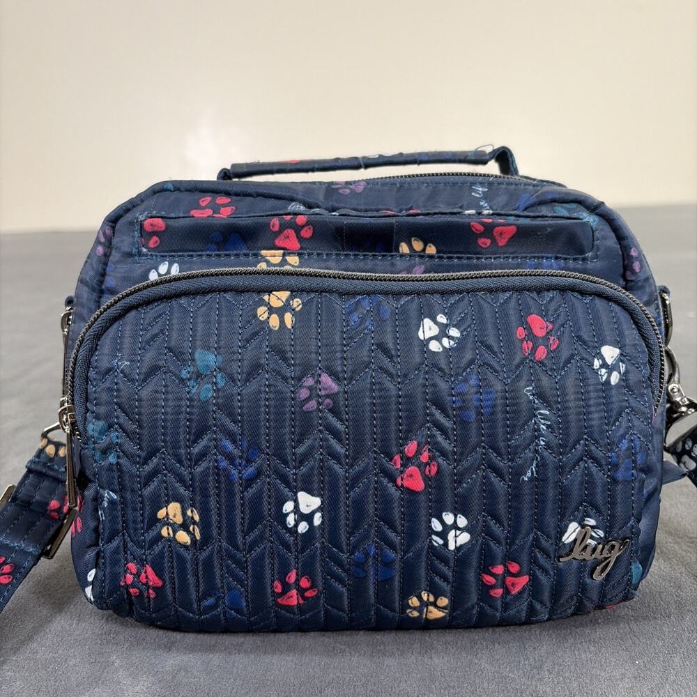 Lug Mini Ranger Crossbody Bag Paws Prints On Navy Blue Benefits Charity